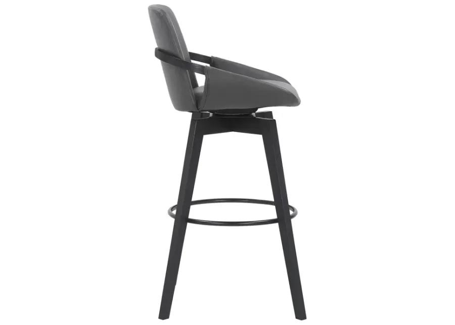 Baylor 30" Gray Faux Leather and Black Wood Swivel Bar Stool