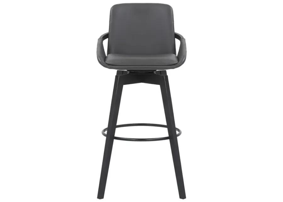 Baylor 30" Gray Faux Leather and Black Wood Swivel Bar Stool