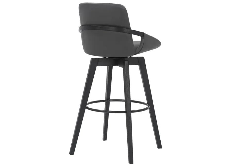 Baylor 30" Gray Faux Leather and Black Wood Swivel Bar Stool