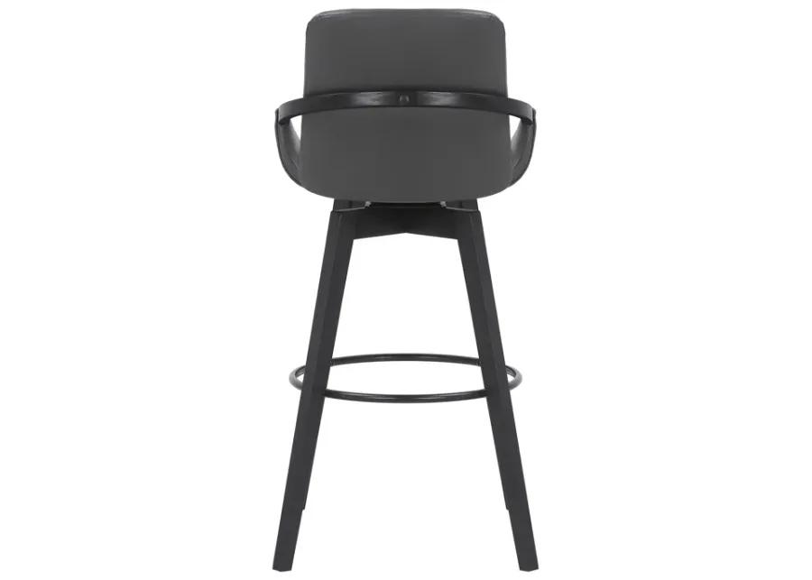 Baylor 30" Gray Faux Leather and Black Wood Swivel Bar Stool