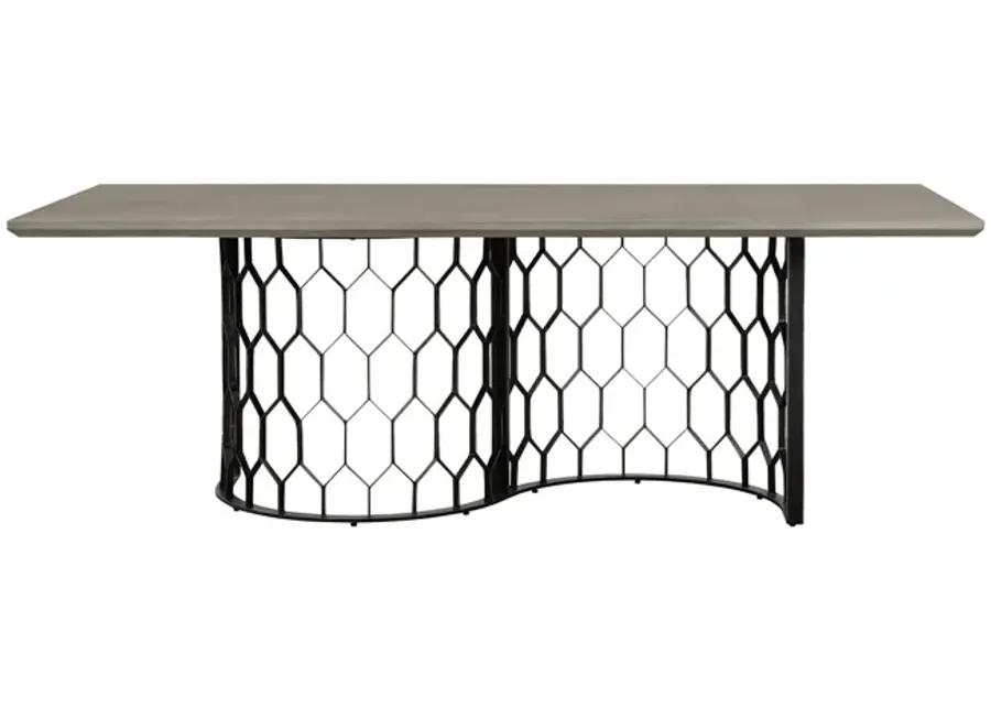 Solange Concrete and Black Metal Rectangular Dining Table