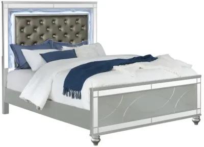 Gunnison California King Panel Bed with LED Lighting Silver Metallic