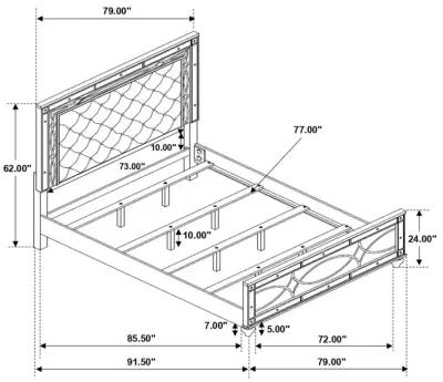 Gunnison California King Panel Bed with LED Lighting Silver Metallic