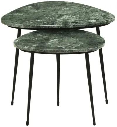 Tobias 2-piece Triangular Marble Top Nesting Table Green and Black