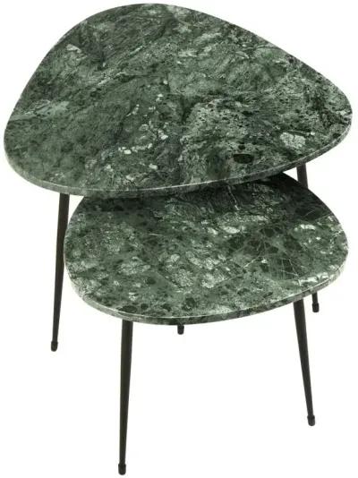 Tobias 2-piece Triangular Marble Top Nesting Table Green and Black