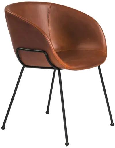 Zach Armchair with Dark Brown Leatherette and Matte Black Powder Coated Steel Frame and Legs - Set of 2