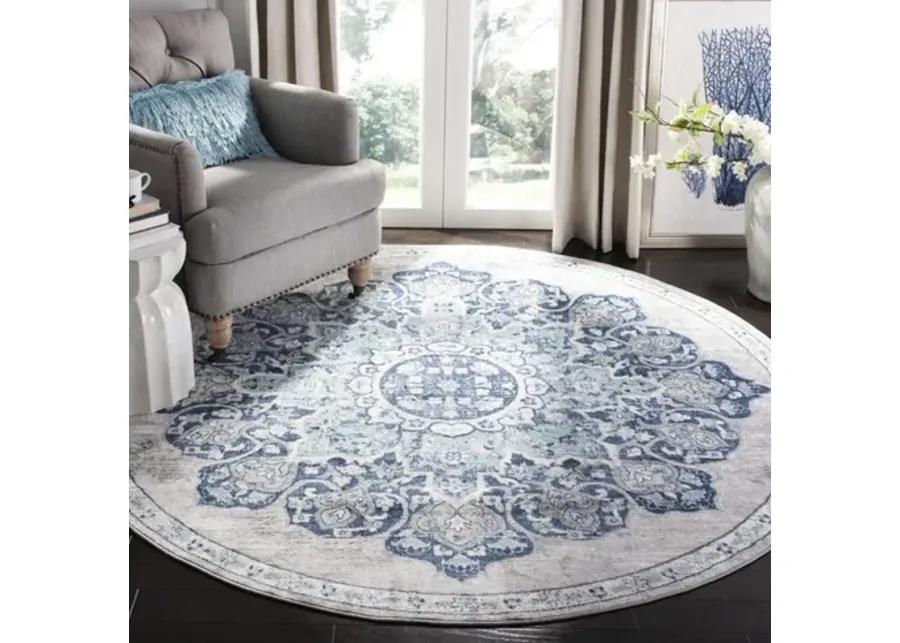 Brentwood 849 Navy / Light Grey 5' X 5' Round Round Powerloomed Rug