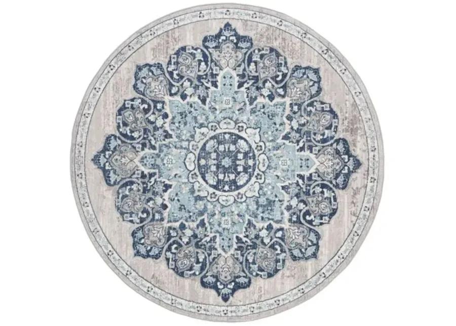 Brentwood 849 Navy / Light Grey 5' X 5' Round Round Powerloomed Rug