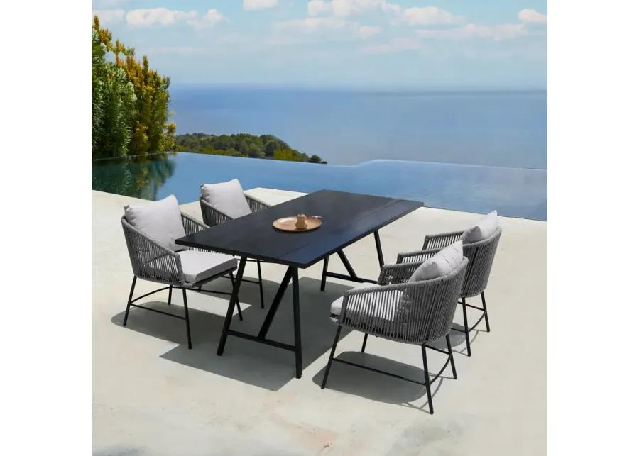 Koala Outdoor Patio Dark Eucalyptus Wood and Metal Rectangle Dining Table