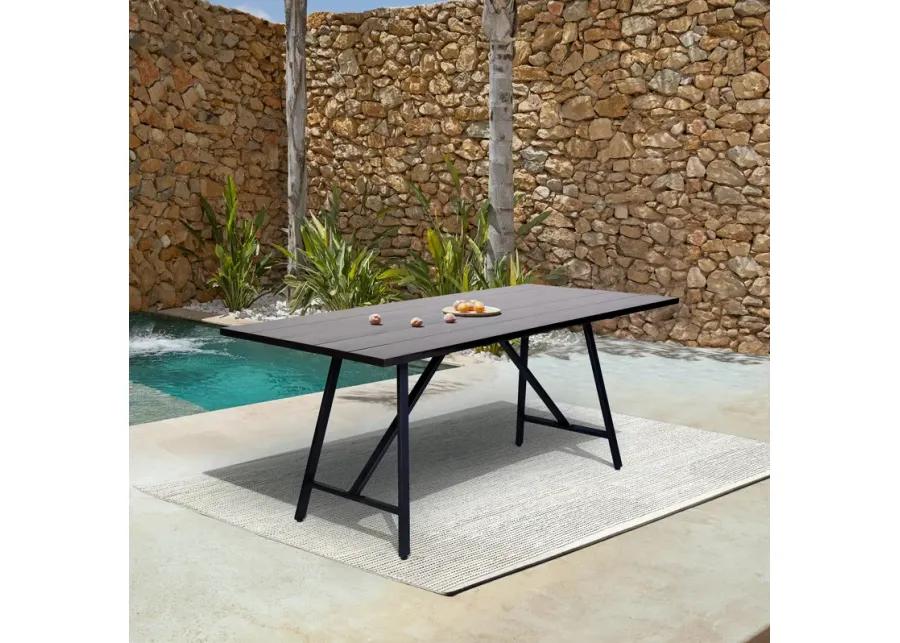 Koala Outdoor Patio Dark Eucalyptus Wood and Metal Rectangle Dining Table