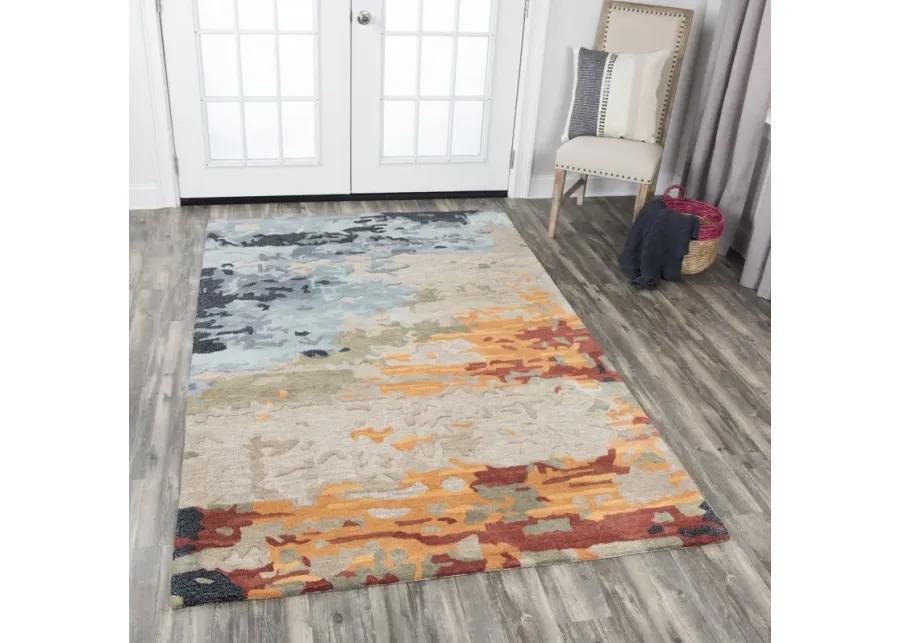 Mod Tan/Multi Abstract Wool/Tencel 8' x 10' Rectangle Rug