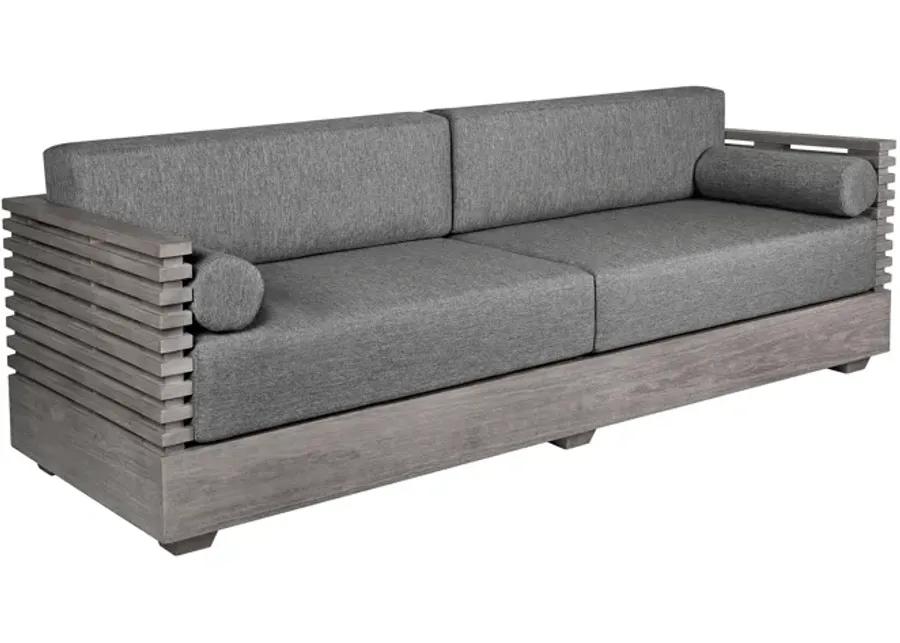 Vivid Outdoor Patio Sofa in Gray Eucalyptus Wood with Gray Olefin Cushions