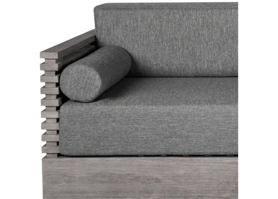 Vivid Outdoor Patio Sofa in Gray Eucalyptus Wood with Gray Olefin Cushions