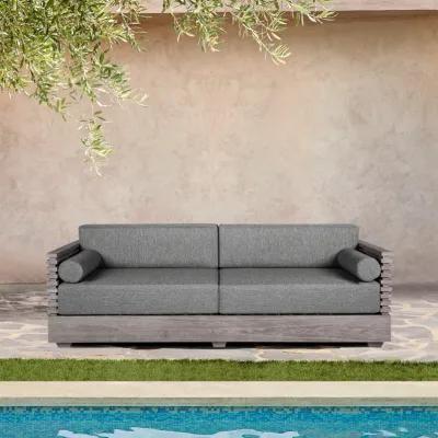 Vivid Outdoor Patio Sofa in Gray Eucalyptus Wood with Gray Olefin Cushions