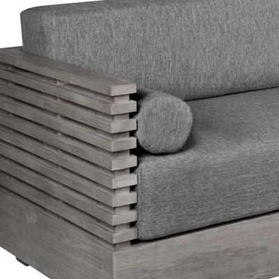 Vivid Outdoor Patio Sofa in Gray Eucalyptus Wood with Gray Olefin Cushions