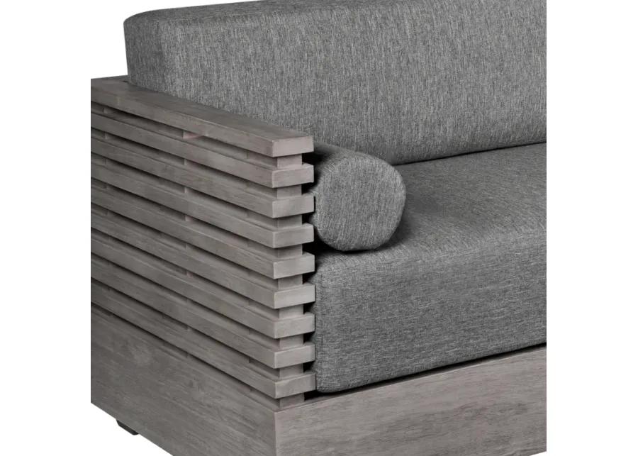 Vivid Outdoor Patio Sofa in Gray Eucalyptus Wood with Gray Olefin Cushions