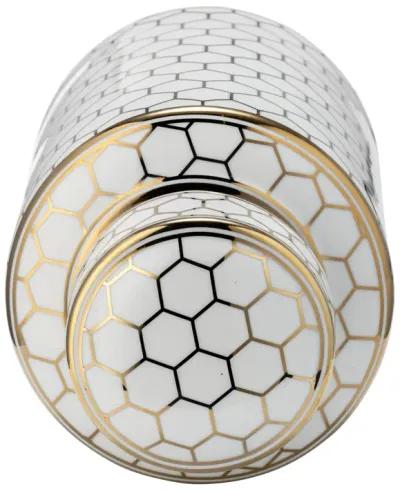 Cer, 12" Honeycomb Jar W/ Lid, Gold