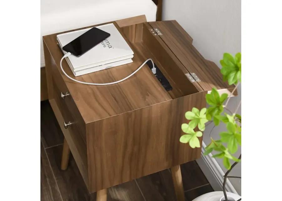 Ember Wood Nightstand With USB Ports