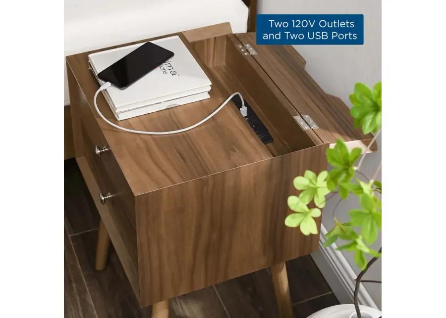 Ember Wood Nightstand With USB Ports