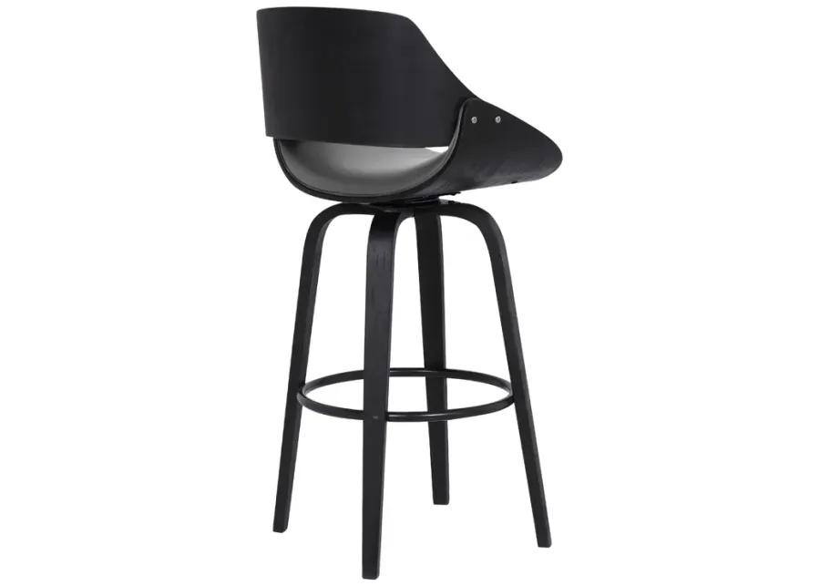 Mona 30" Bar Height Swivel Grey Faux Leather and Black Wood Bar Stool