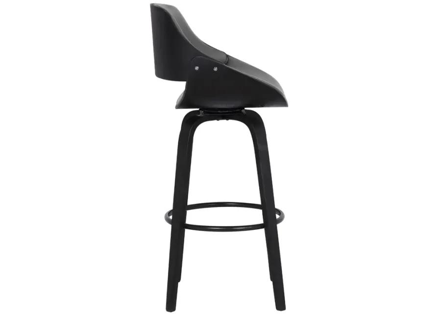 Mona 30" Bar Height Swivel Grey Faux Leather and Black Wood Bar Stool