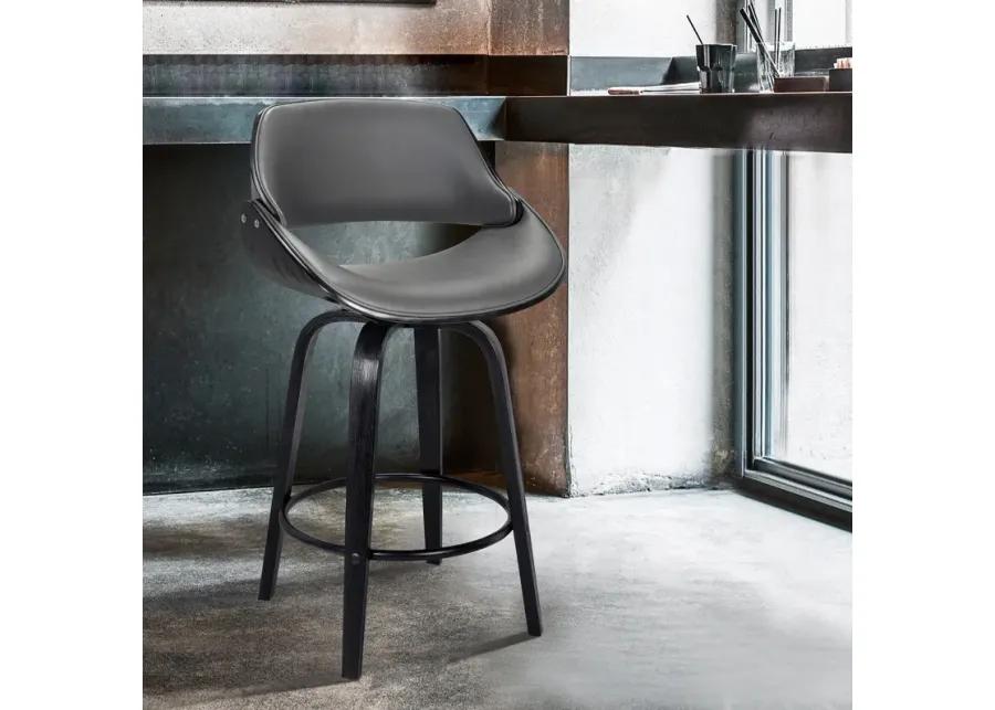 Mona 30" Bar Height Swivel Grey Faux Leather and Black Wood Bar Stool