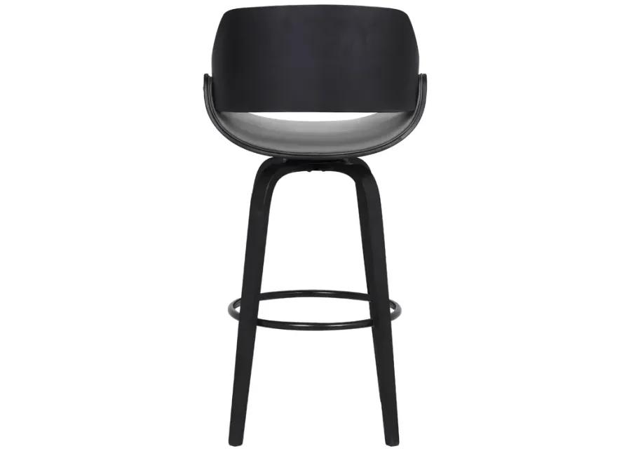 Mona 30" Bar Height Swivel Grey Faux Leather and Black Wood Bar Stool