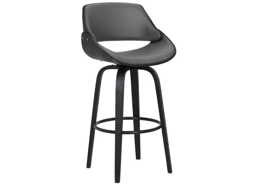 Mona 30" Bar Height Swivel Grey Faux Leather and Black Wood Bar Stool