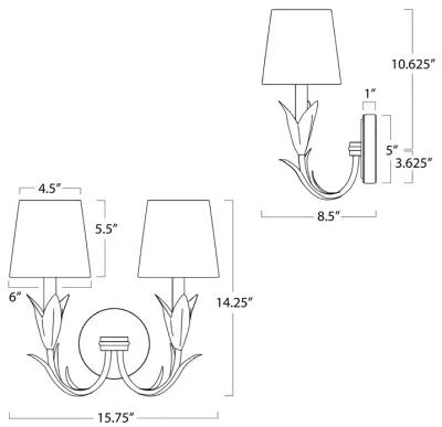 River Reed Sconce Double (White with Navy Shade)