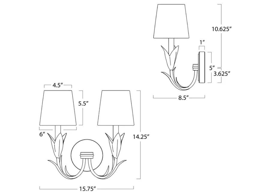 River Reed Sconce Double (White with Navy Shade)