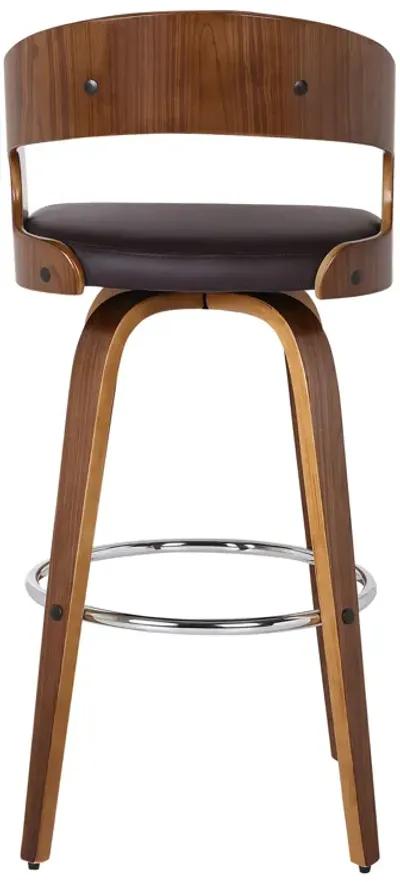 Shelly 26" Counter Height Swivel Brown Faux Leather and Walnut Wood Bar Stool