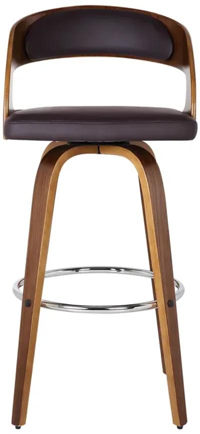 Shelly 26" Counter Height Swivel Brown Faux Leather and Walnut Wood Bar Stool