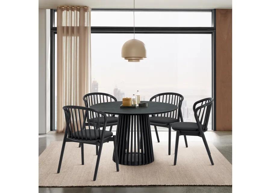 Pasadena Echo 5 Piece Round Dining Set in Black Oak Finish with Black Faux Leather