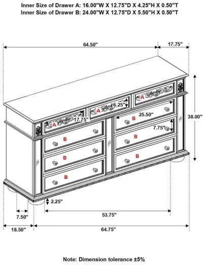 Heidi 9-drawer Dresser Metallic Platinum