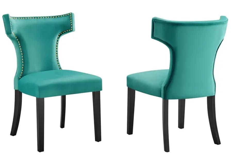 Curve Performance Velvet Dining Chairs - Set of 2