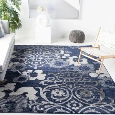 Adirondack Contemporary Navy / Silver 2'-6" X 8' Powerloomed Rug