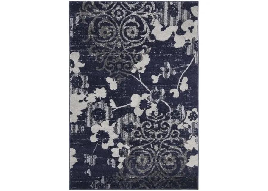 Adirondack Contemporary Navy / Silver 2'-6" X 8' Powerloomed Rug