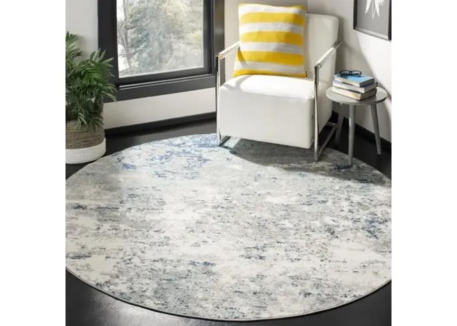 Brentwood 822 Light Grey / Blue 9' X 9' Round Round Powerloomed Rug