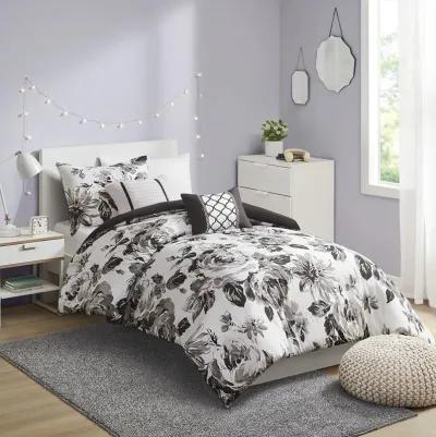 Intelligent Design Dorsey Black/White Floral Print Comforter Set