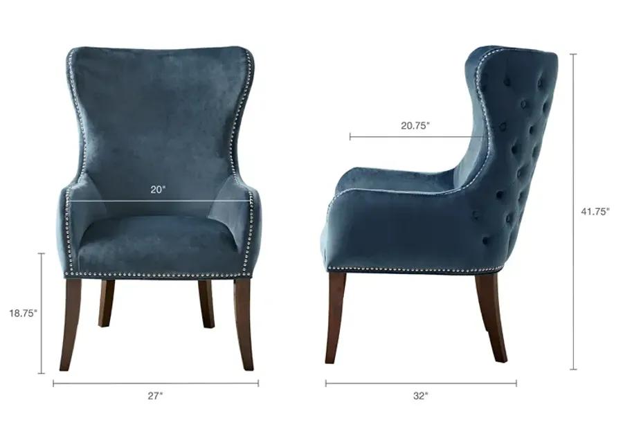 Madison Park Hancock Blue Button Tufted Back Accent Chair