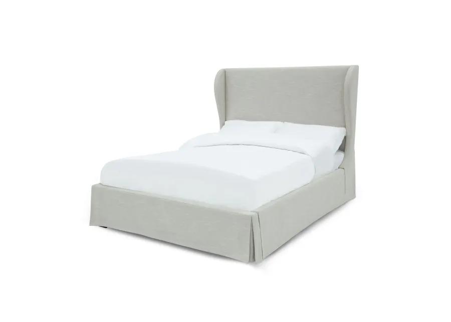 Hera King-Size Upholstered Skirted Storage Panel Bed in Oatmeal