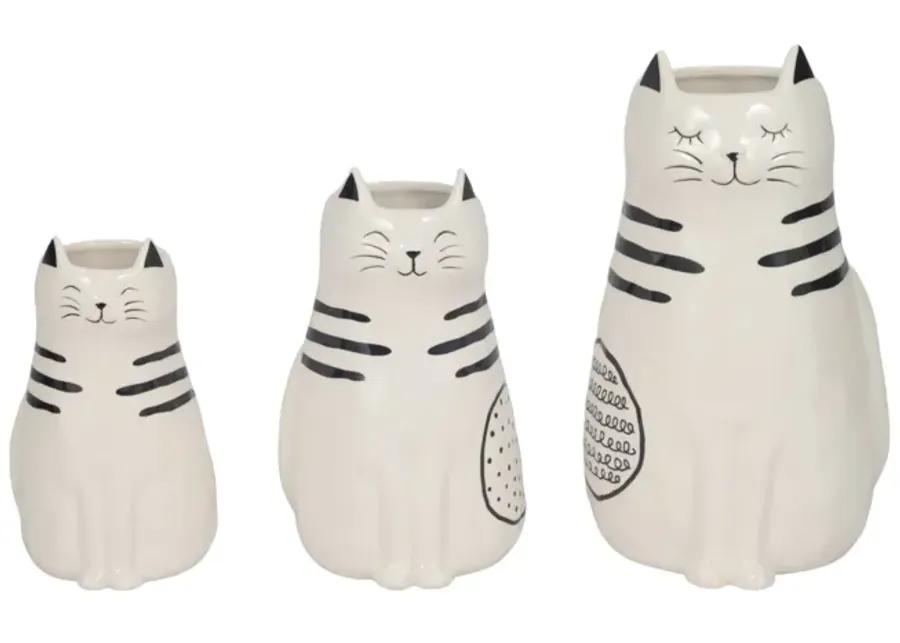 9" Sitting Pretty Kitty With Vase Opening, White/b