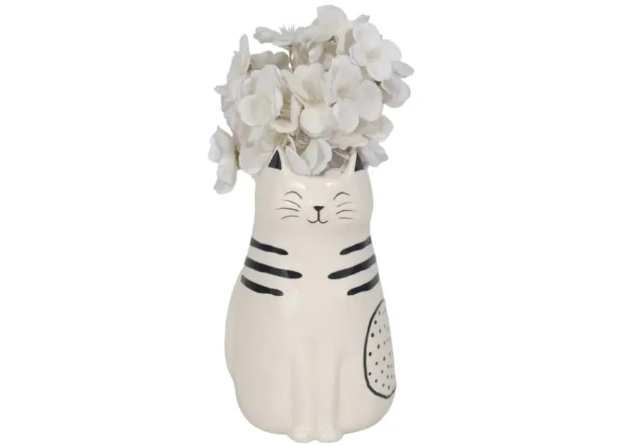 9" Sitting Pretty Kitty With Vase Opening, White/b