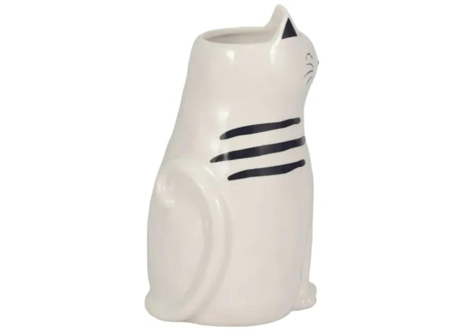 9" Sitting Pretty Kitty With Vase Opening, White/b