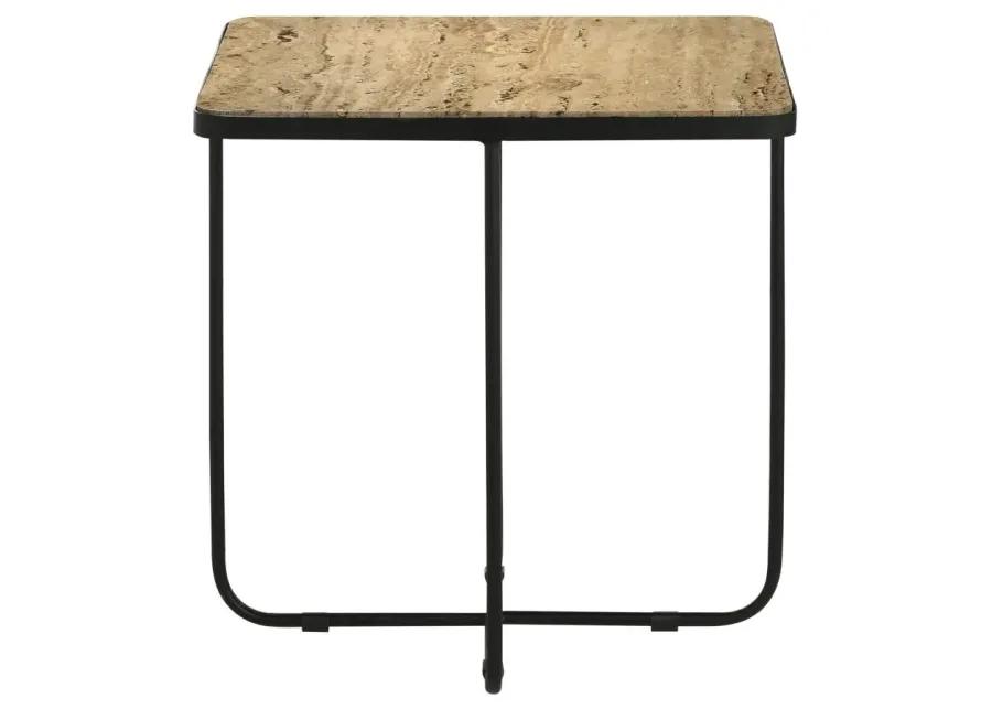 Elyna Square Accent Table Travertine and Black