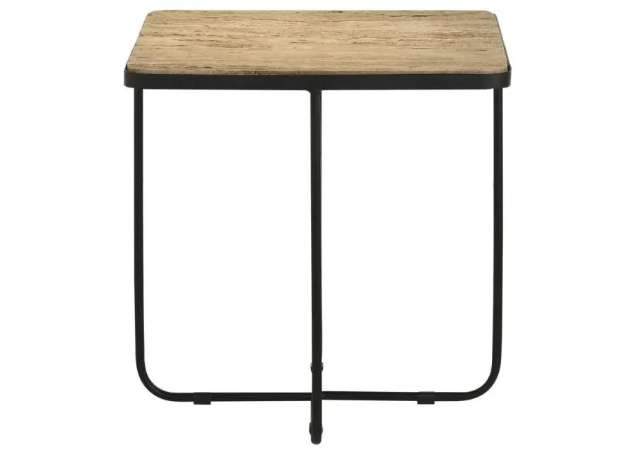 Elyna Square Accent Table Travertine and Black