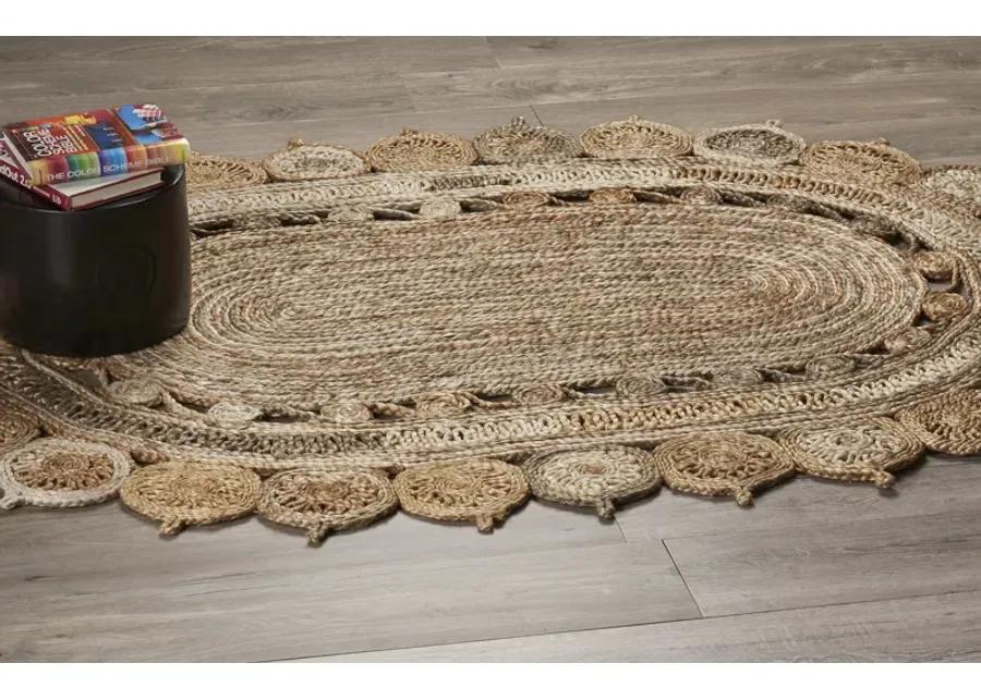 Nature Brown Bohemain Geometric Organic Jute Indoor Oval Area Rug 5' x 7'