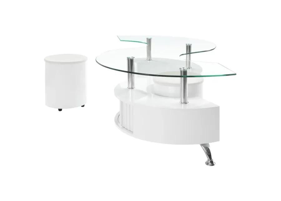 Buckley Curved Glass Top Coffee Table With Stools White High Gloss