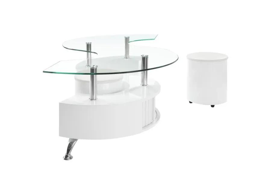 Buckley Curved Glass Top Coffee Table With Stools White High Gloss