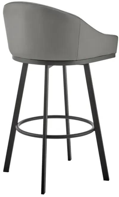 Noran Swivel Bar Stool in Black Metal with Gray Faux Leather